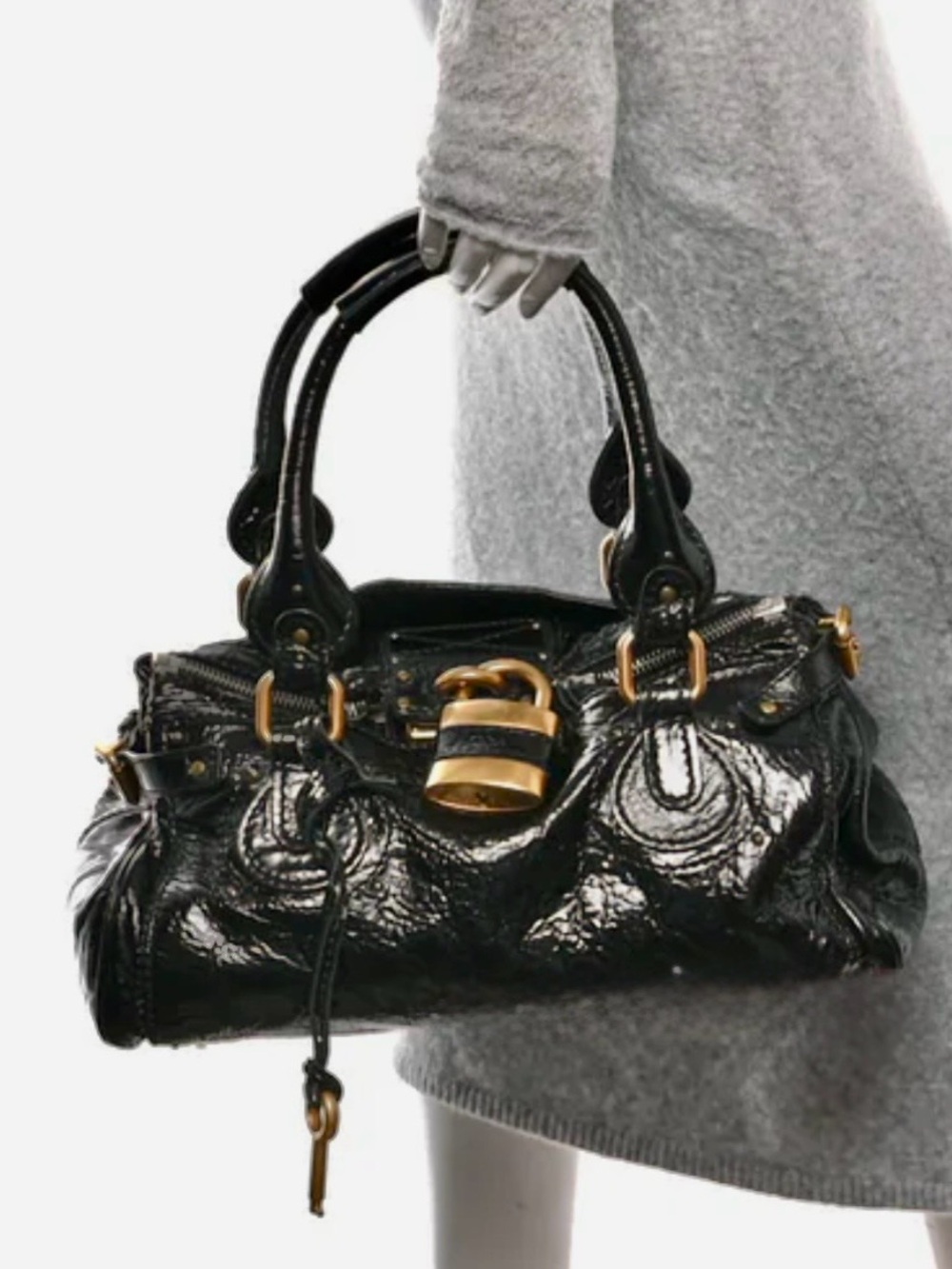 CHLOE
Crinkled Patent Medium Paddington Satchel Black